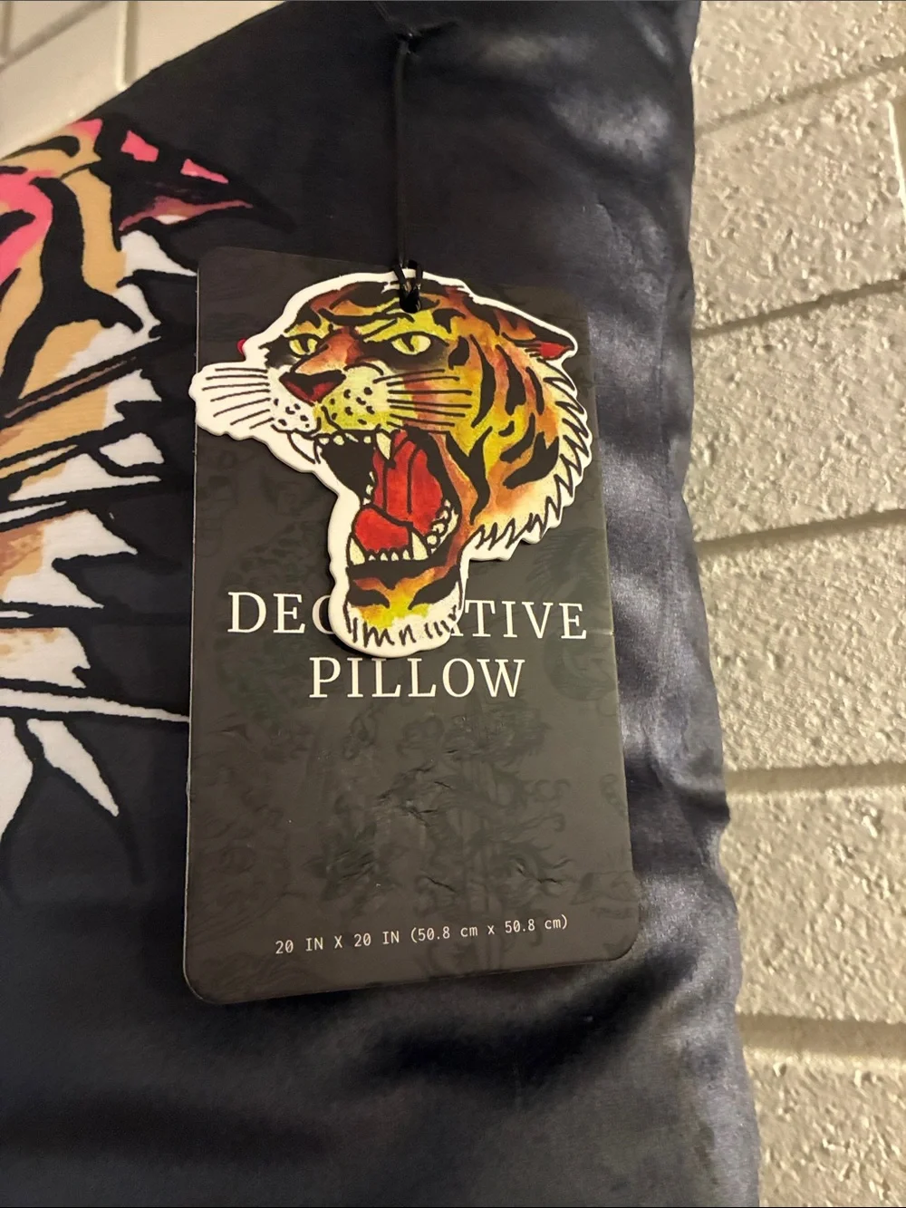Ed Hardy Black Pillow with Colorful Roaring Tiger